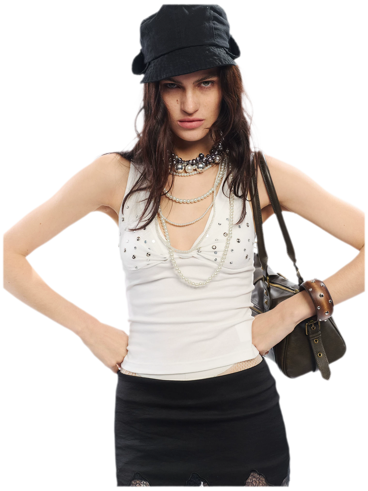 Leopard Print Rhinestone V-neck Camisole