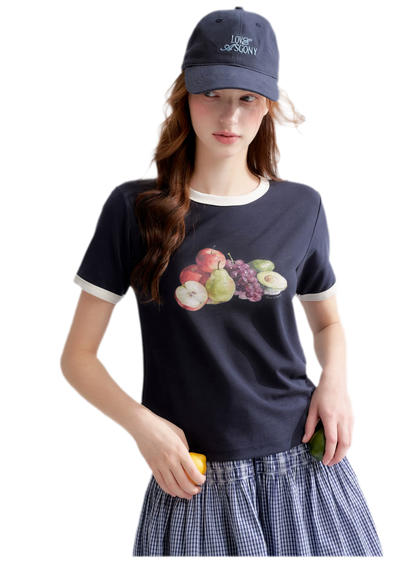 Rhinestone Fruit Print Tee