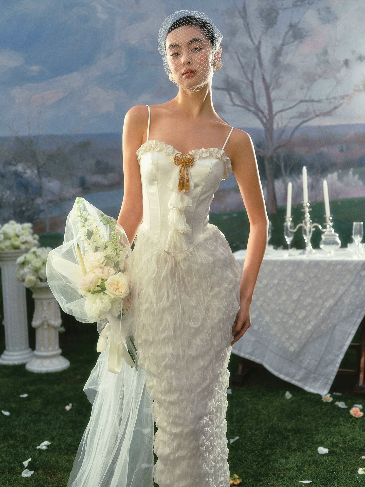 Pure White French Vintage Fishtail Dress