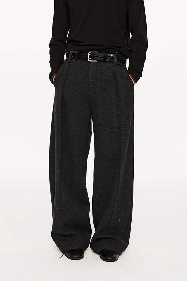 500G Houndstooth Pleated Wide-Leg Pants