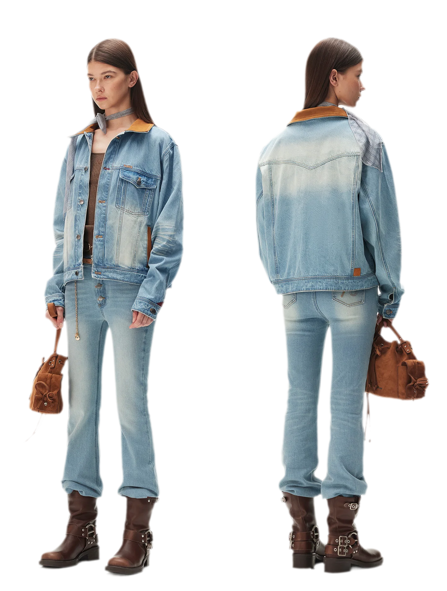 Enzyme Washed Suede-Panel Jacket