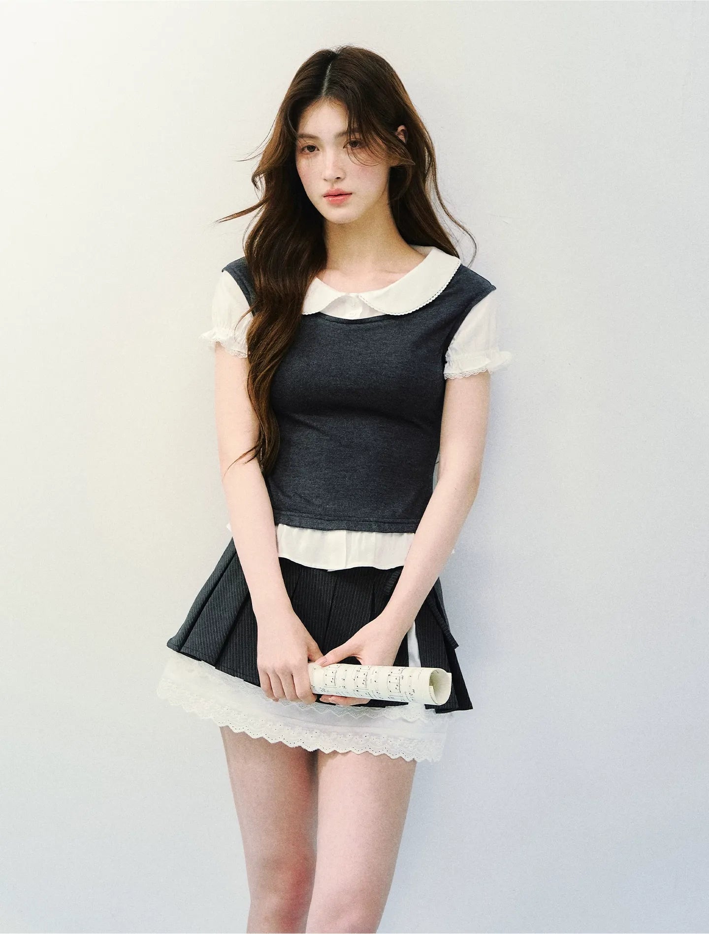 High-Intellect Tencel Wool Faux Two-Piece T-Shirt