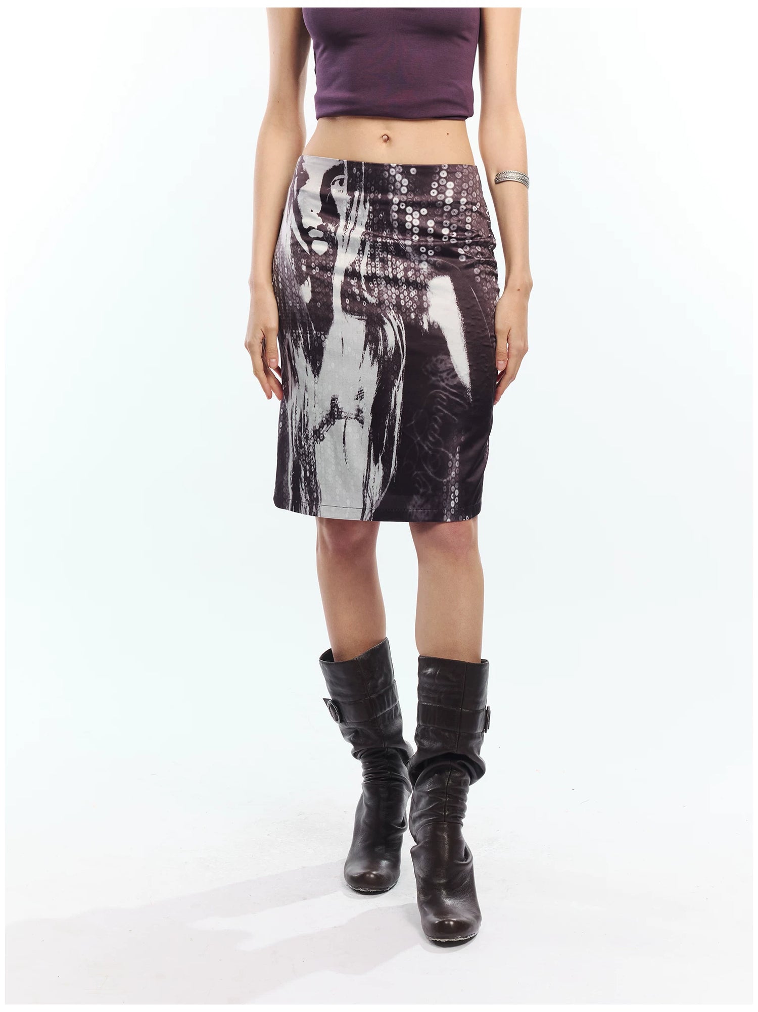 Punk Printed Reversible Satin Midi Skirt