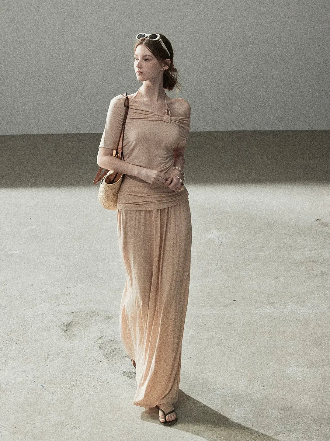 Knot Drape Midi Skirt Set