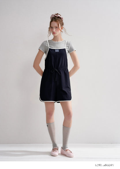 Contrast Piping Drawstring Waist Jumpsuit