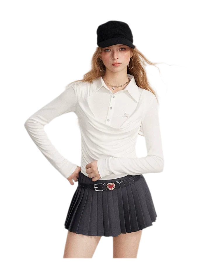 Contrast Pleated A-Line Mini Skirt