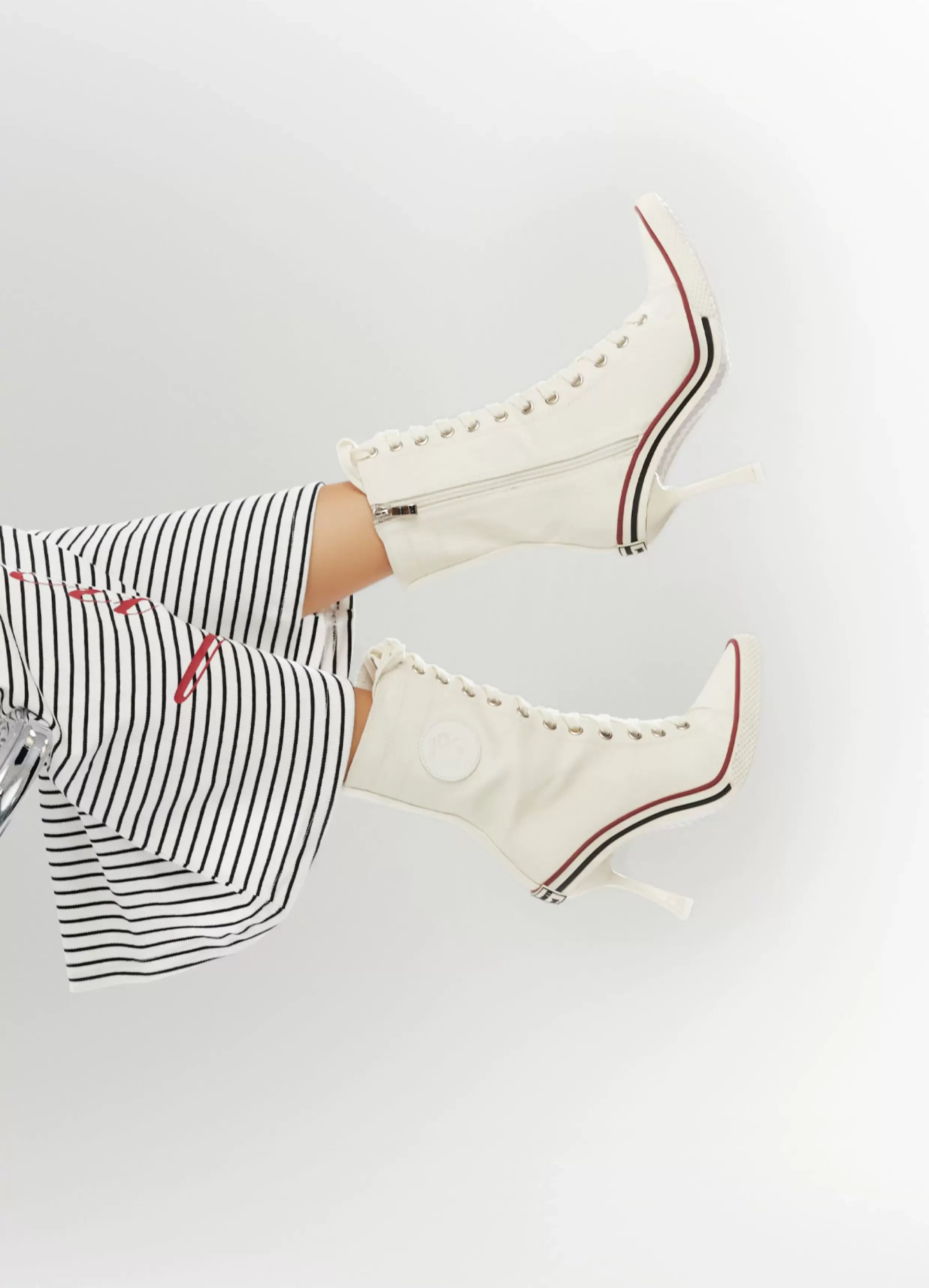 Canvas Lace-Up High-Heel Boots