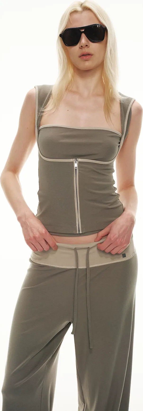 Tencel Knit Two-Piece Hoodie Vest &amp; Drawstring Pants