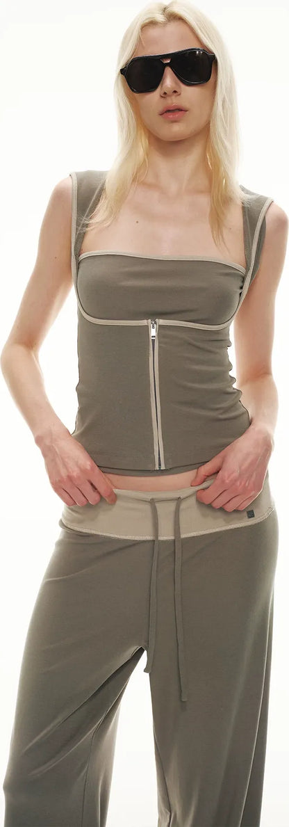 Tencel Knit Two-Piece Hoodie Vest &amp; Drawstring Pants
