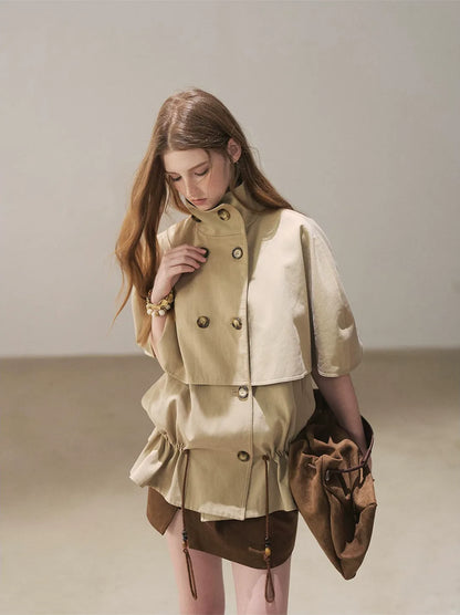 Drawstring Cape Trench Coat