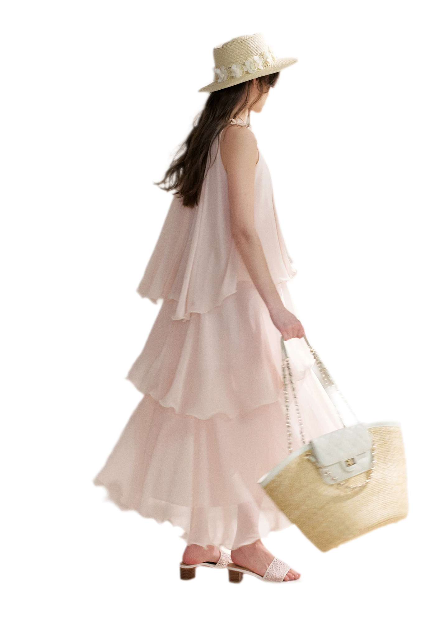 Chiffon Floral Halter Long Dress