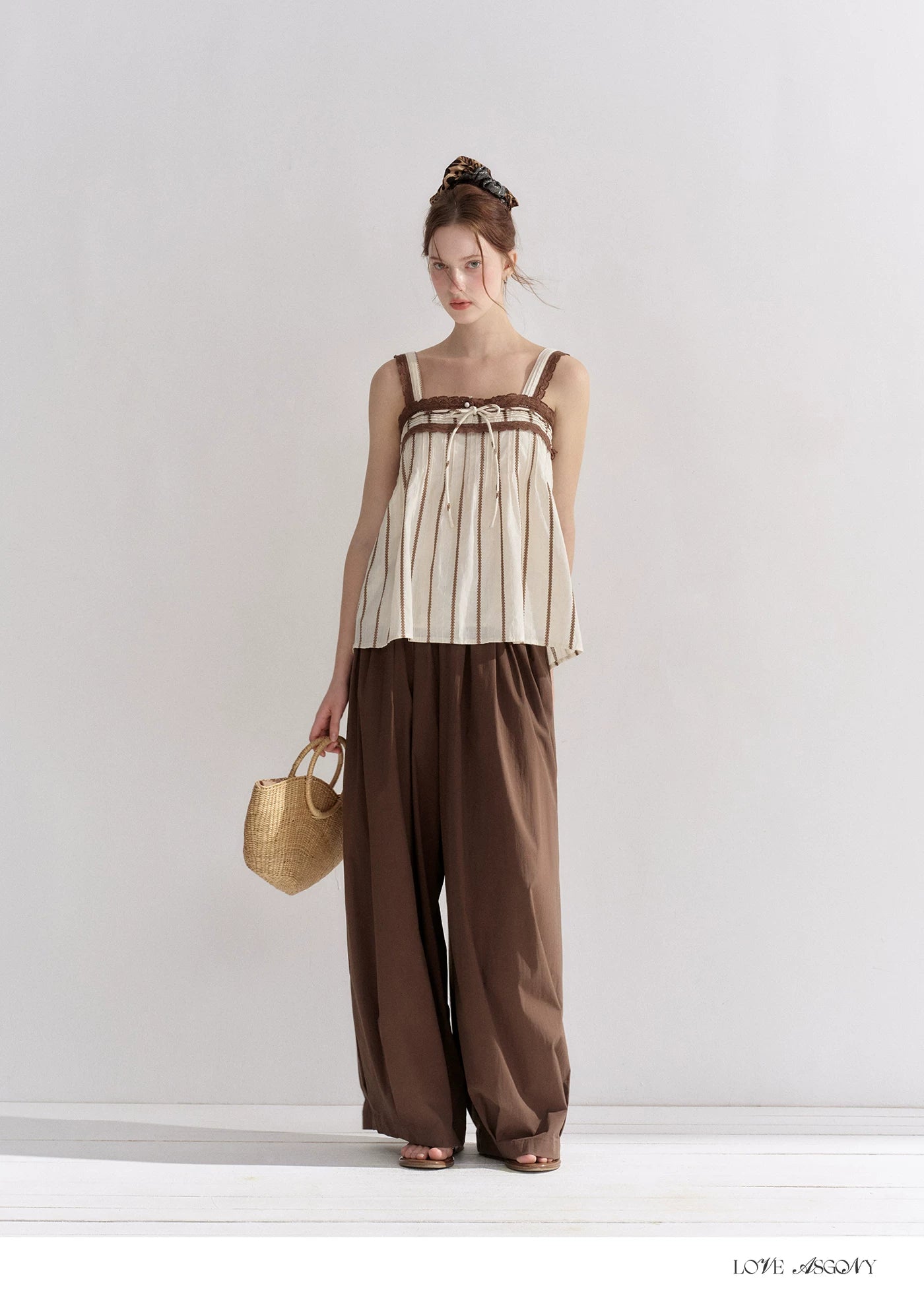 Striped Lace-Trim Tie-Front Camisole