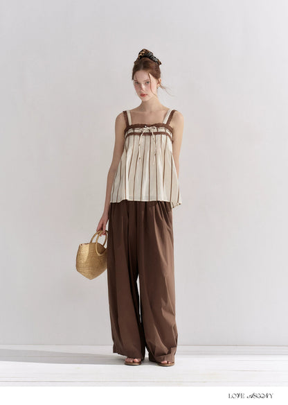 Striped Lace-Trim Tie-Front Camisole
