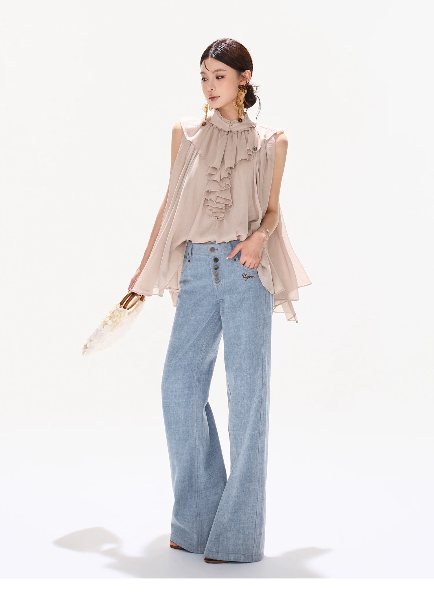 Lightweight Ruffle Collar Sleeveless Chiffon Blouse
