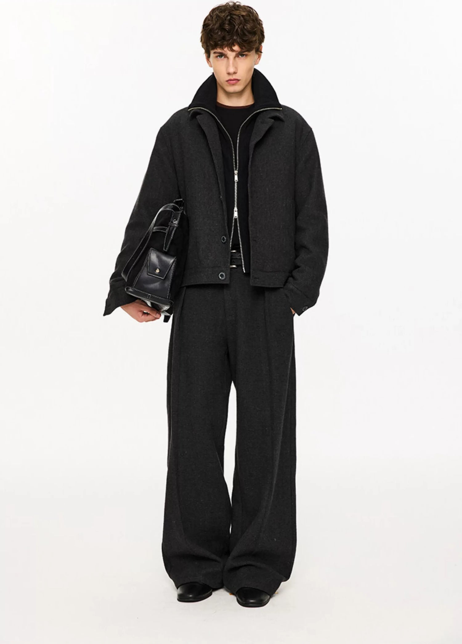 500G Houndstooth Pleated Wide-Leg Pants