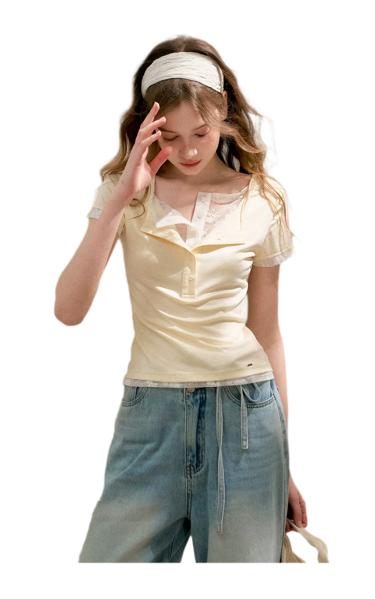Double-Layer Collar Lace T-Shirt