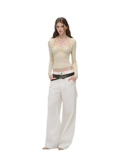 Enzyme-Washed Wide-Leg Utility Jeans