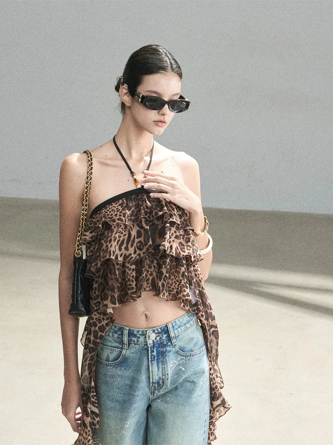 Leopard Ruffle Halter Top