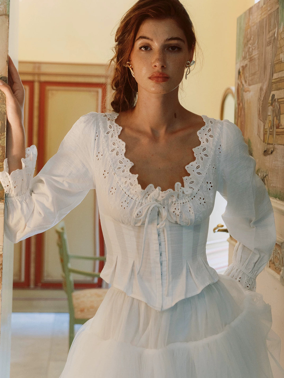 Textured Lace Trim Blouse