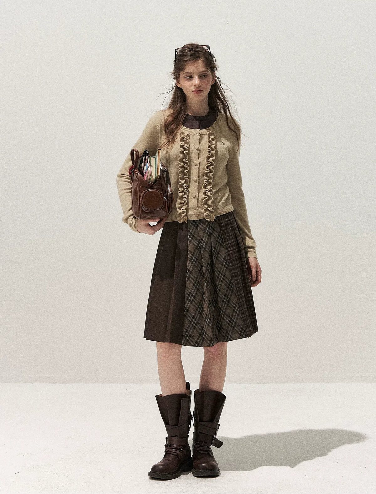 Fine-Gauge Ruffle Cardigan Sweater