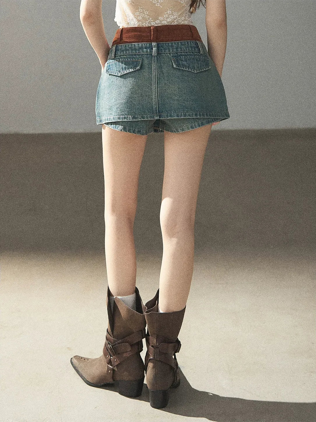 Washed Denim Jacket Skirt Set