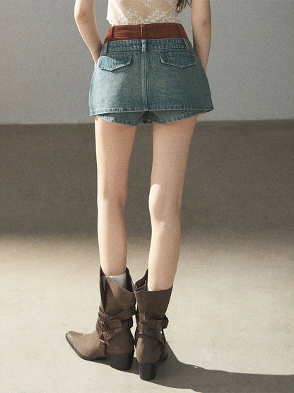 Washed Denim Jacket Skirt Set