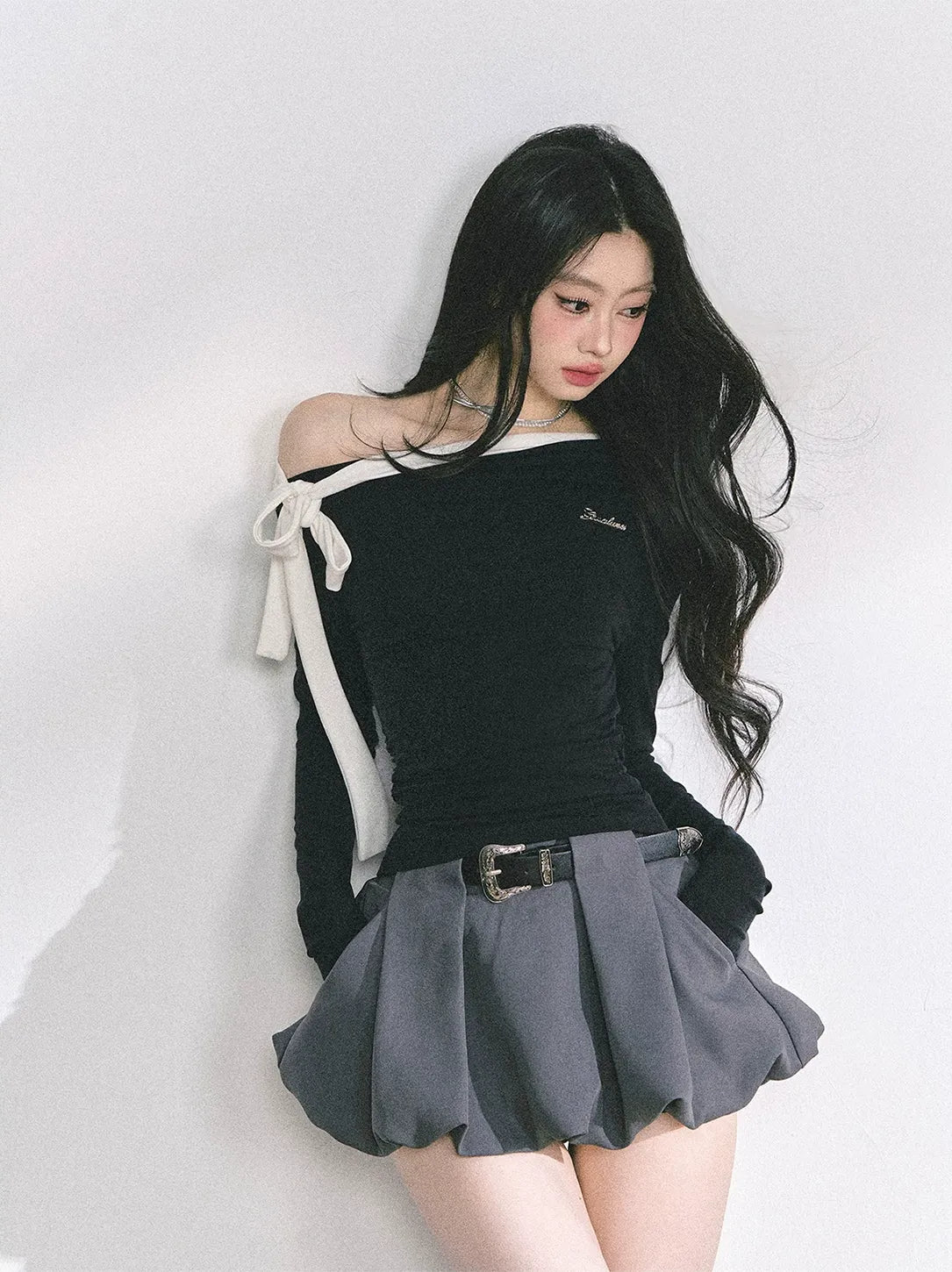 Asymmetrisches gerafftes Crop-T-Shirt