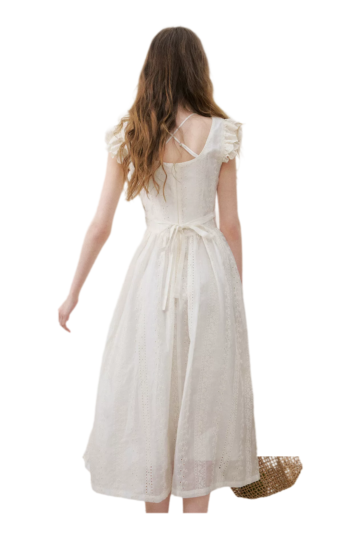 Embroidered Flutter Sleeve Dress
