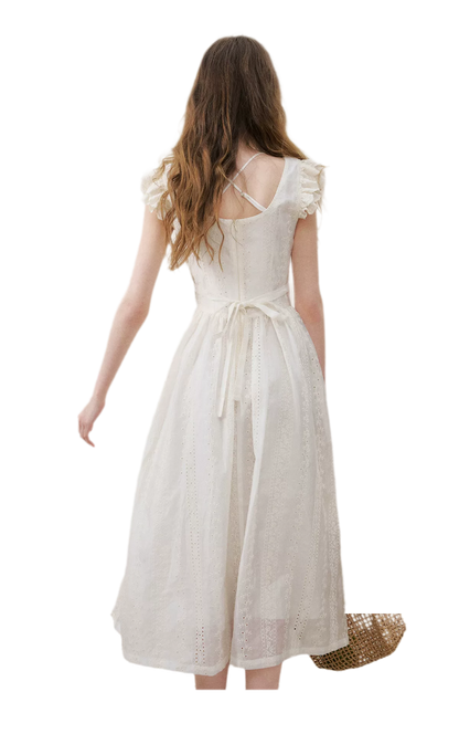 Embroidered Flutter Sleeve Dress