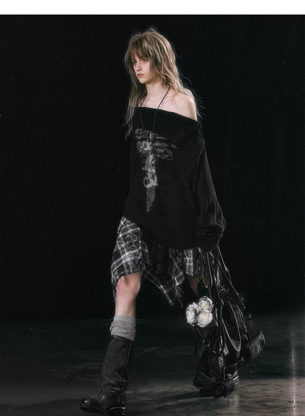 Star Plaid Raw-Edge Skirt