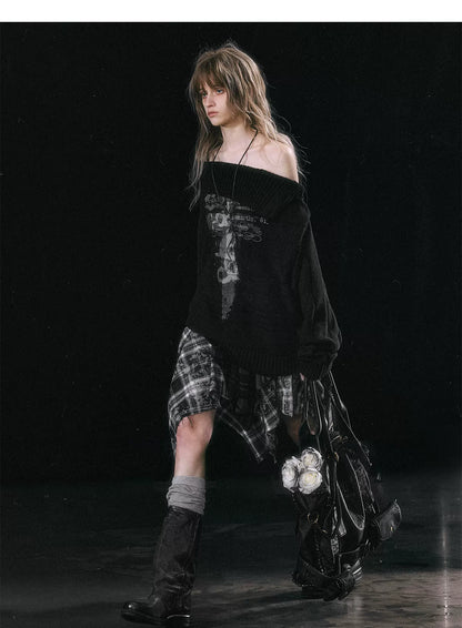Star Plaid Raw-Edge Skirt