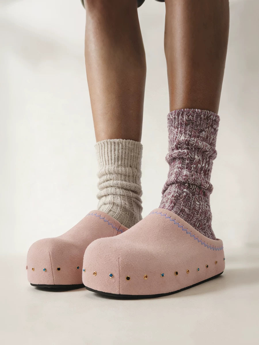 Rhinestone Platform Suede Mules