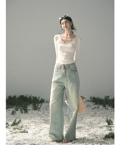 Washed Pearl Wide-Leg Jeans