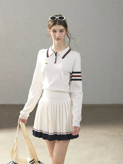 Jacquard Polo Pleated Skirt Set