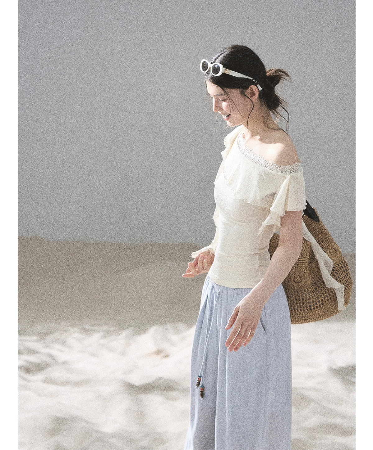 Lace One-Shoulder Crop Tee