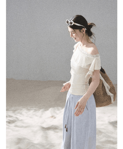 Lace One-Shoulder Crop Tee