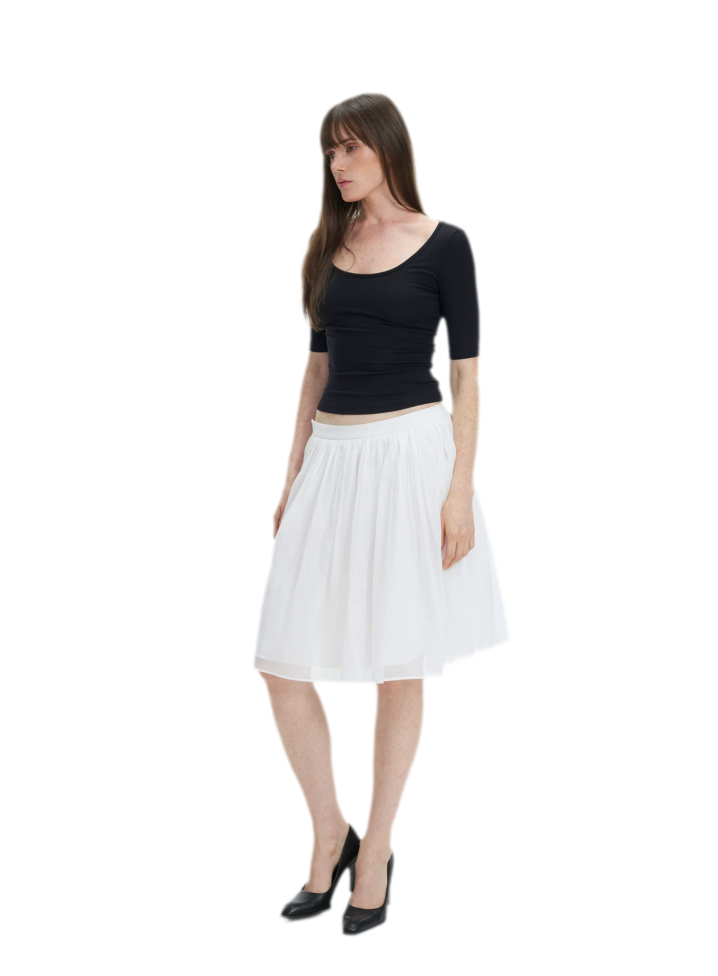 Pleated Chiffon Midi Skirt