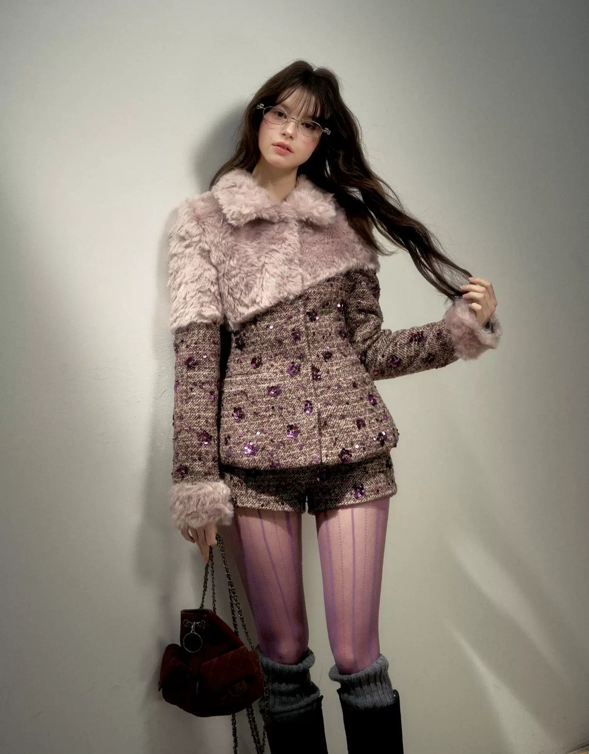 Sequin Bouclé Fitted Shorts