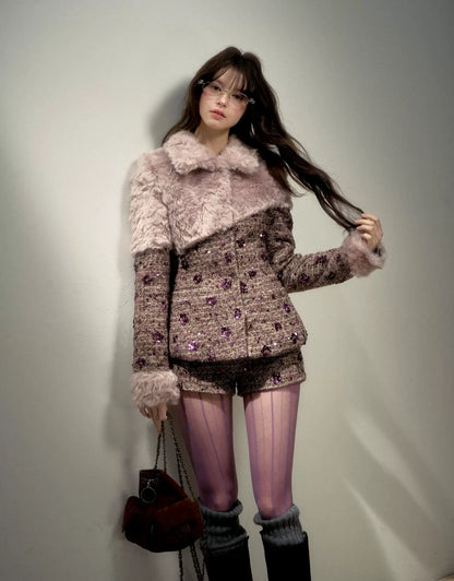 Sequin Bouclé Fitted Shorts