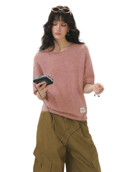Fuzzy Knit Short Sleeve Sweater
