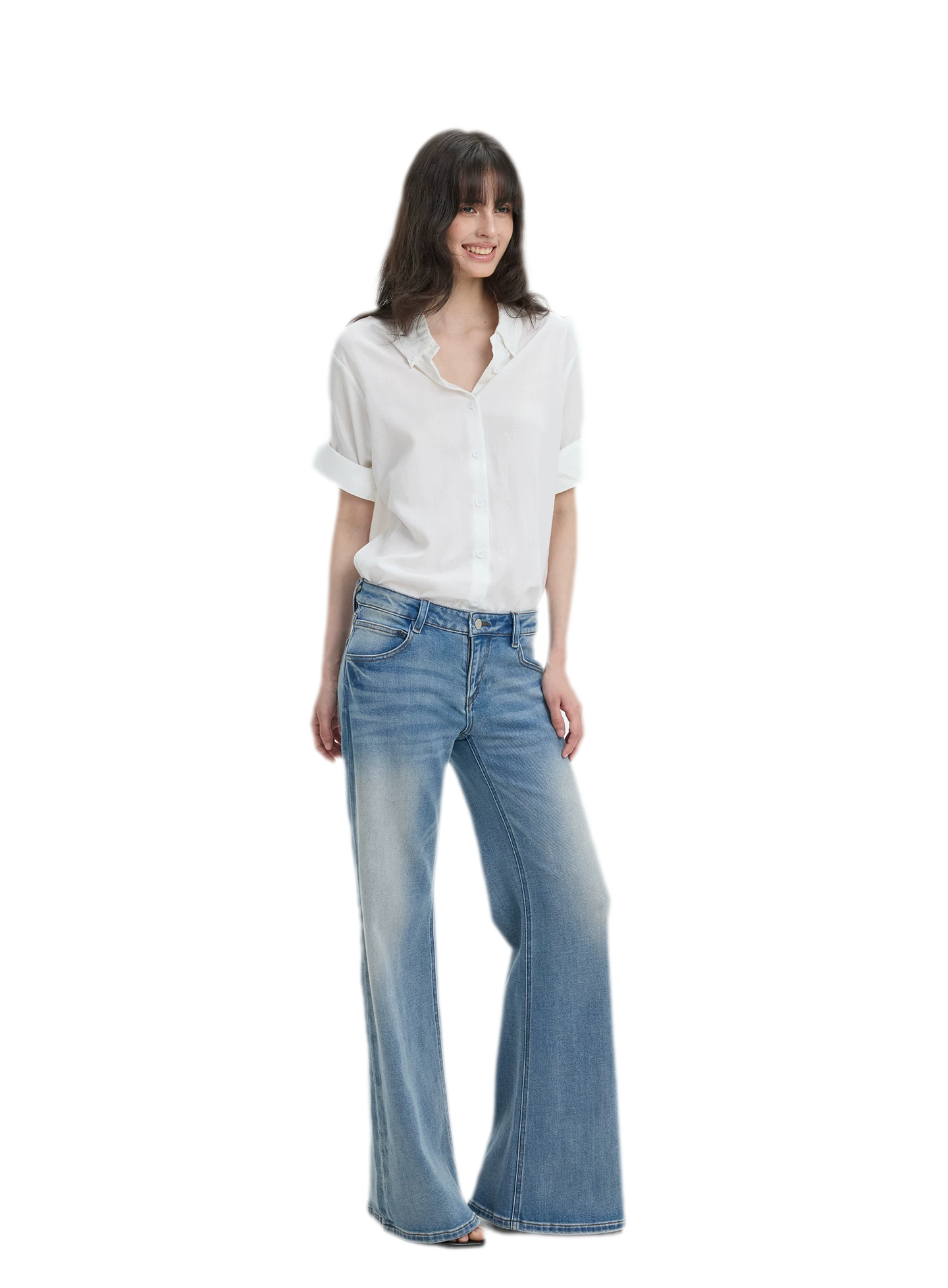 Washed Low-Rise Wide-Leg Jeans