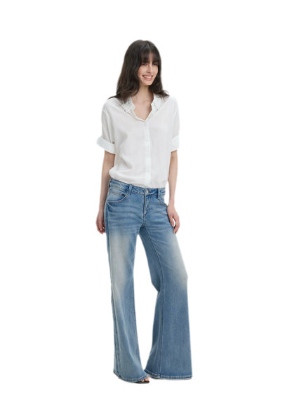 Washed Low-Rise Wide-Leg Jeans