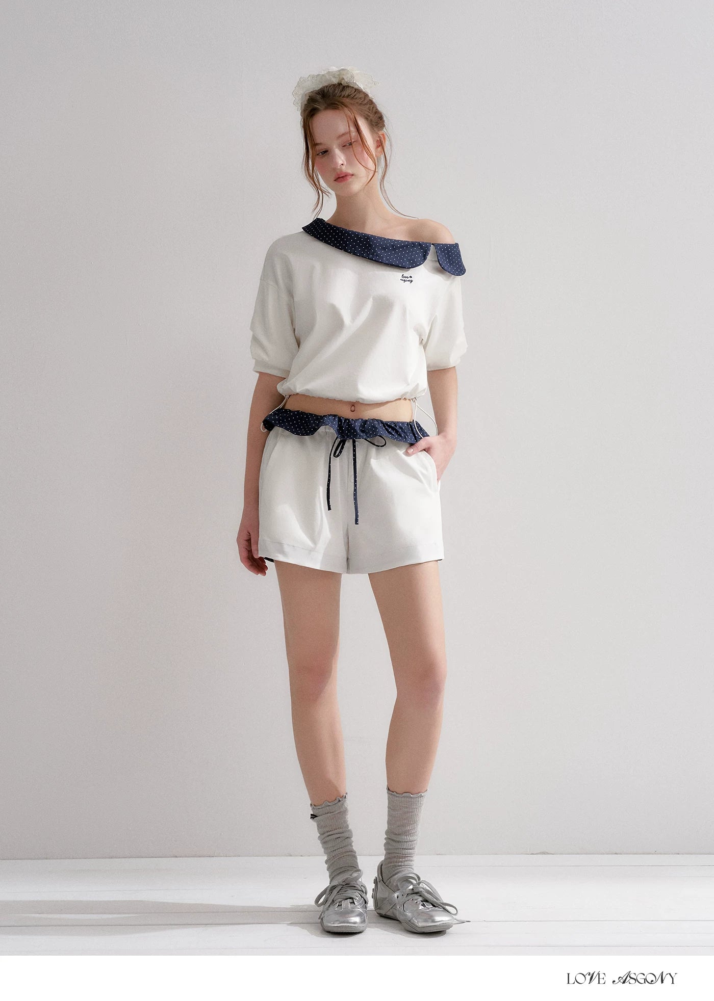 Vintage Polka Dot Asymmetric Short Sleeve Sweatshirt