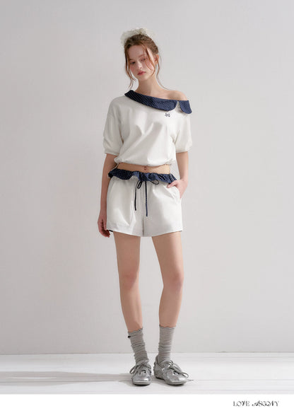 Vintage Polka Dot Asymmetric Short Sleeve Sweatshirt