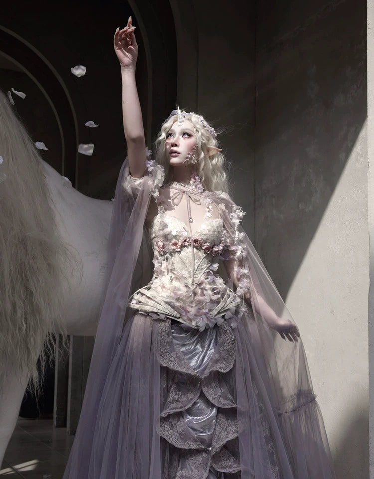 Handcrafted Floral Tulle Hooded Cape
