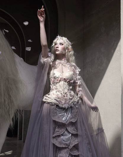Handcrafted Floral Tulle Hooded Cape