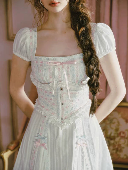 Jacquard Puff-Sleeve Corset Dress