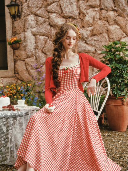 Gingham Lace Trim Dress