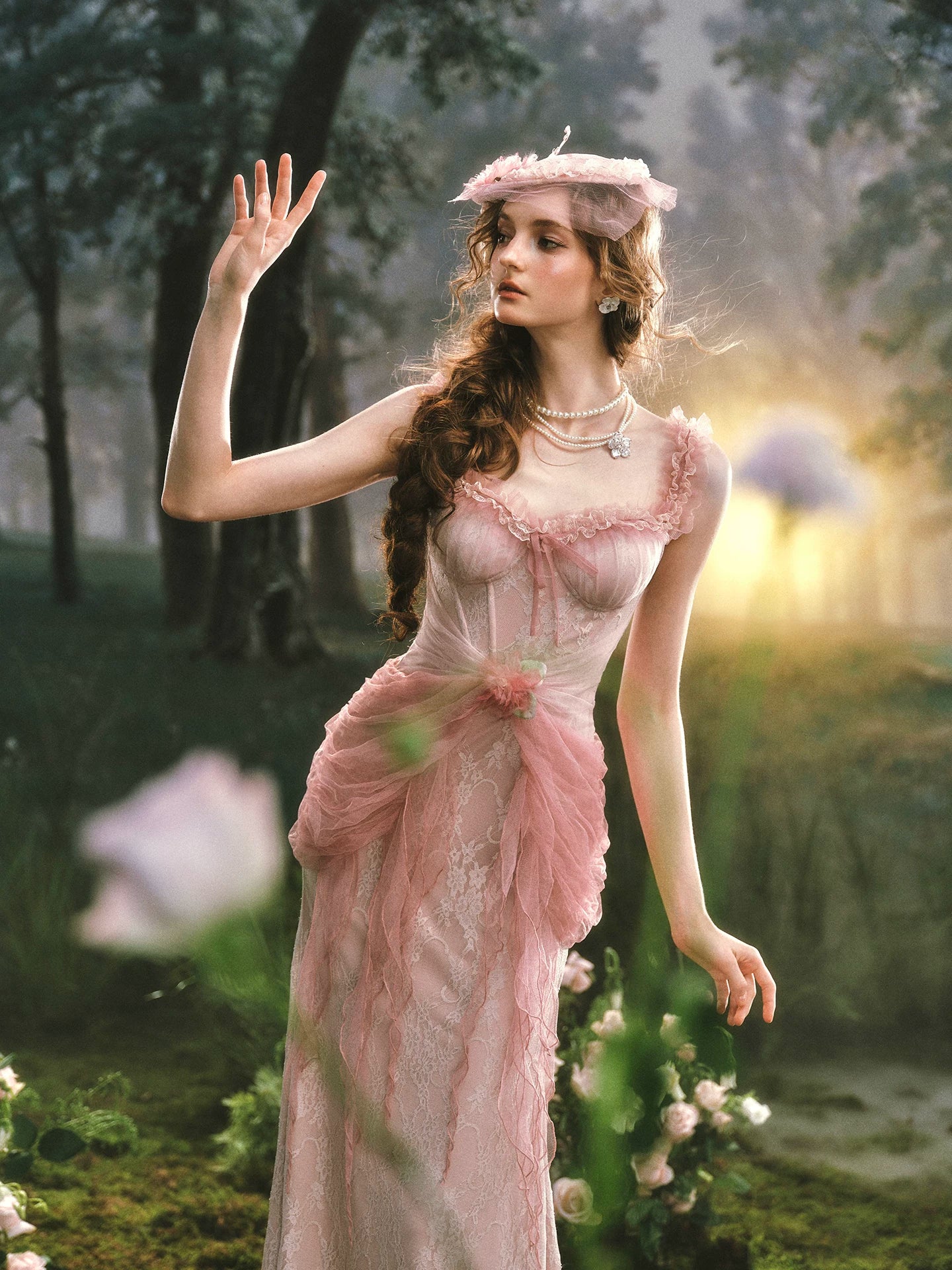Floral Lace Ruffle Midi Dress