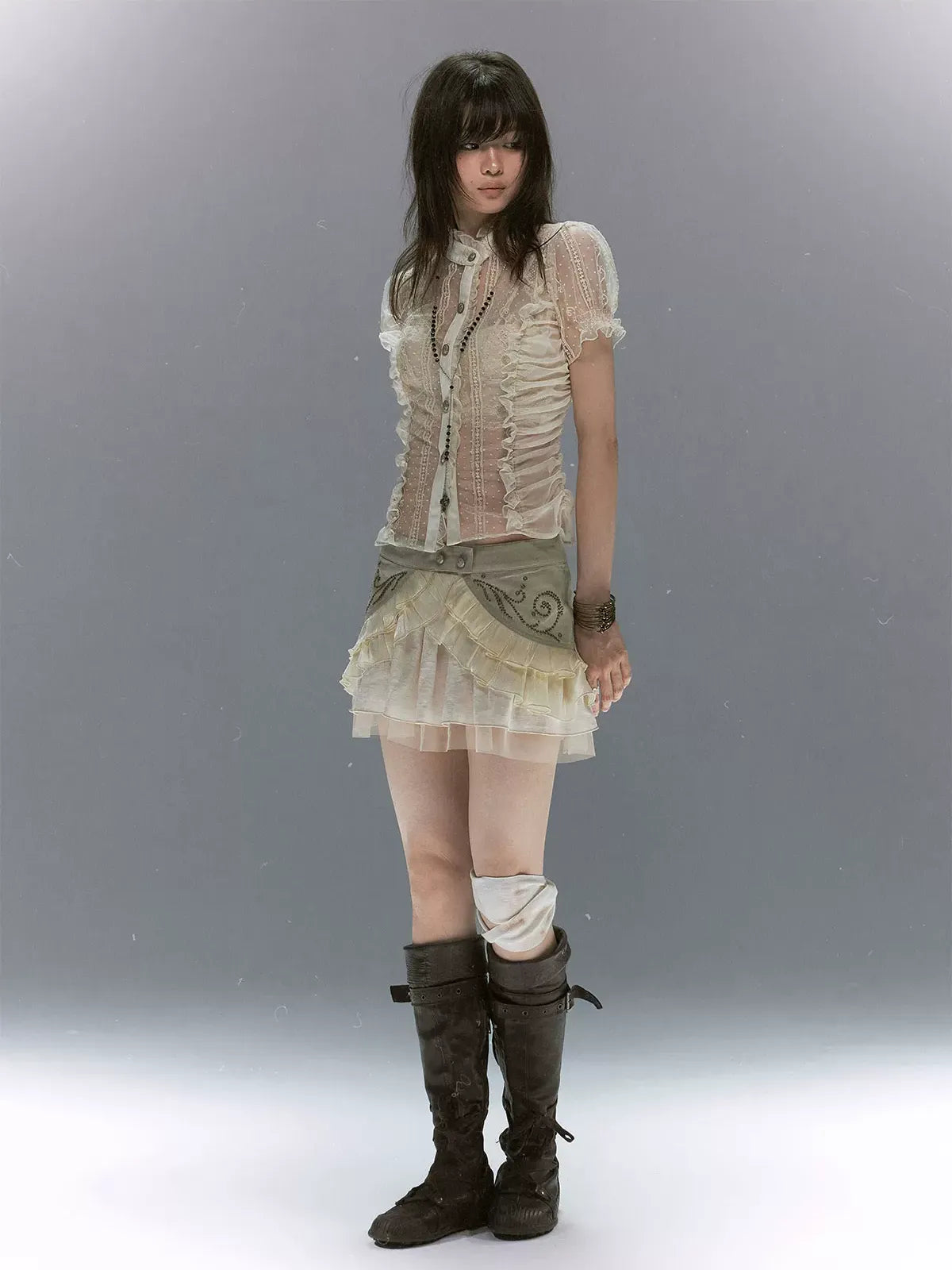 Studded Tiered Mini Skirt